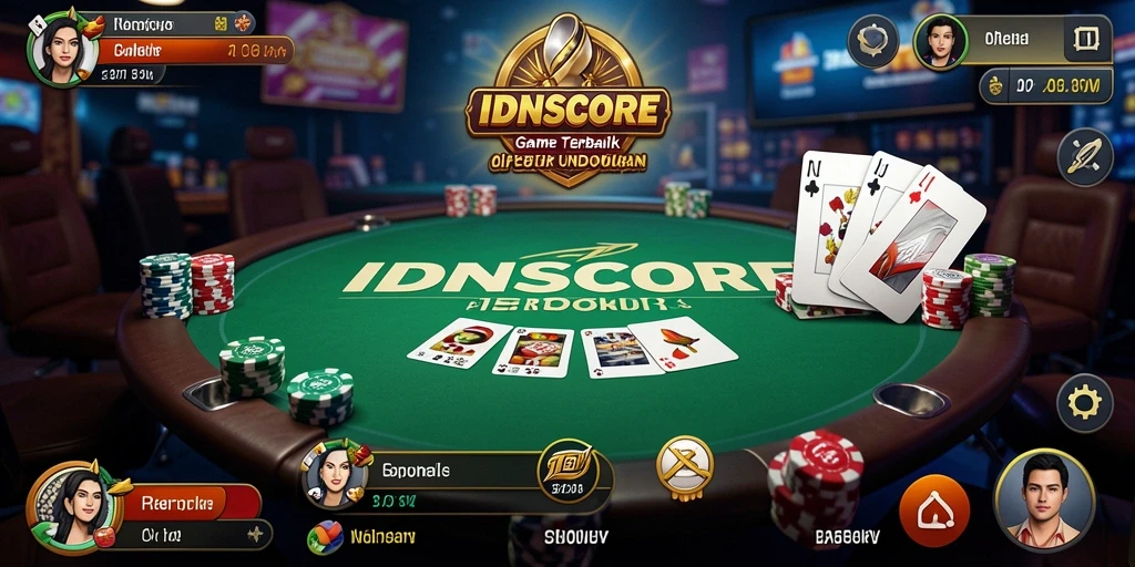Screenshot gameplay IDNSCORE menampilkan serunya permainan Poker di aplikasi.