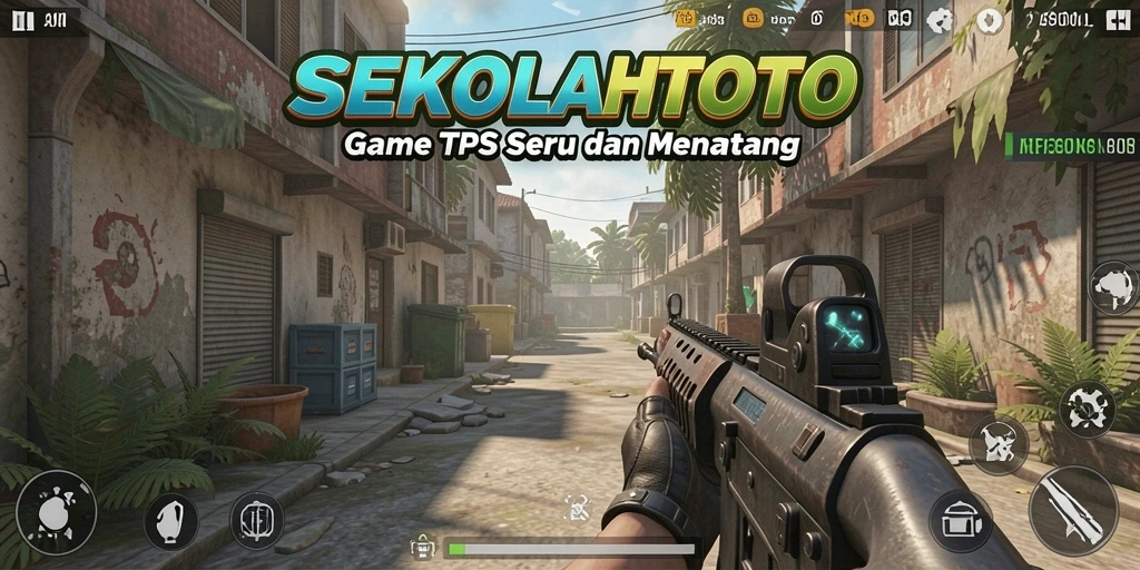 Screenshot gameplay SEKOLAHTOTO yang menampilkan aksi tembak menembak yang mendebarkan.