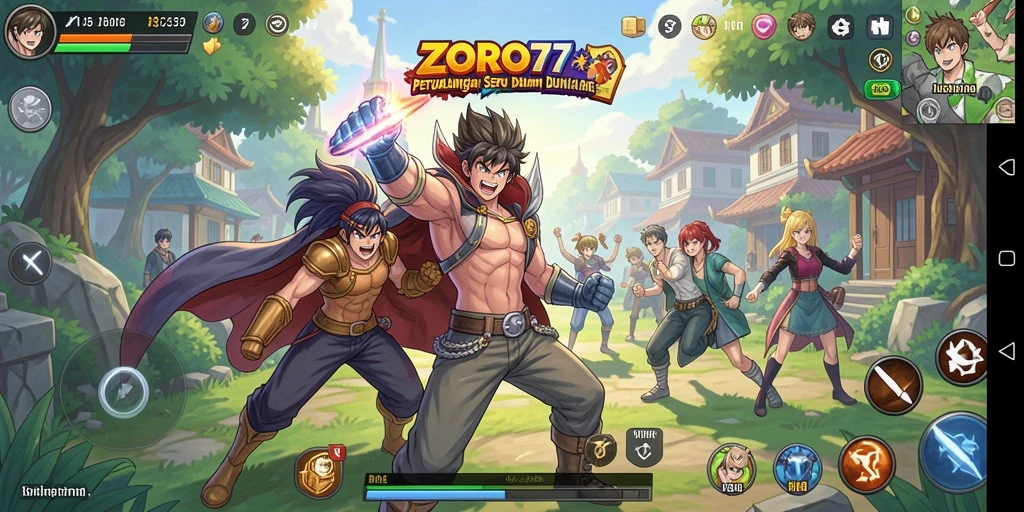 Gambaran seru gameplay <strong>ZORO77</strong> dengan grafik warna-warni dan karakter menarik.